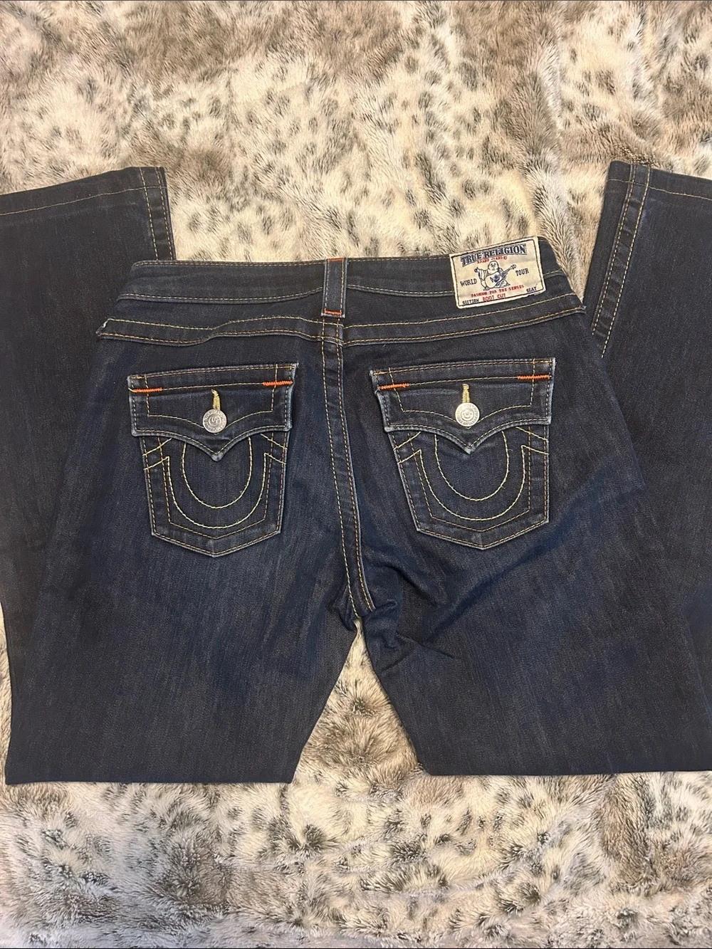 Vintage True Religion Dark Indigo Denim Jeans Contrast Stitching Button Pockets - Picture 4 of 14